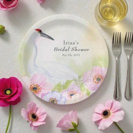 Junggesellinnenabschied Kranich mit Pastellanemoni Pappteller