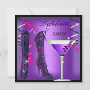Junggesellinnenabschied Lila Rosa Stiefel Cocktail Einladung