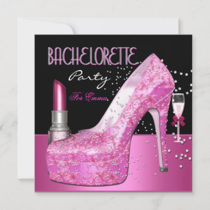 Junggesellinnenabschied Lippenstift Rosa Schuhe Einladung
