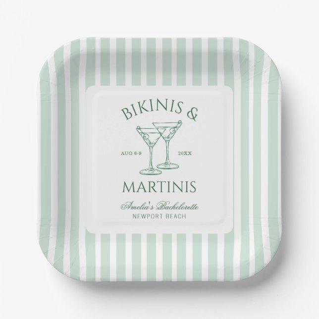 Junggesellinnenabschied mit Bikinis und Martinis Pappteller (Vorderseite)