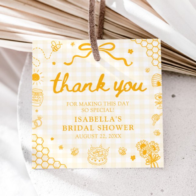 Junggesellinnenabschied mit gelben Gingham 'Sie fa Geschenkanhänger (Yellow Gingham She Found Her Honey Bridal Shower Favor Tags)