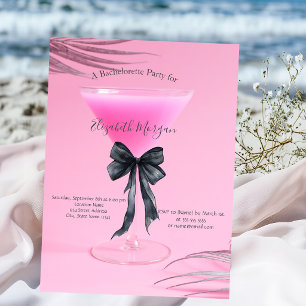 Junggesellinnenabschied mit rosa Cocktail und schw Einladung