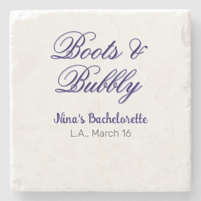 Junggesellinnenabschied-Name Boots & Bubble lilaor Steinuntersetzer (Vorderseite)
