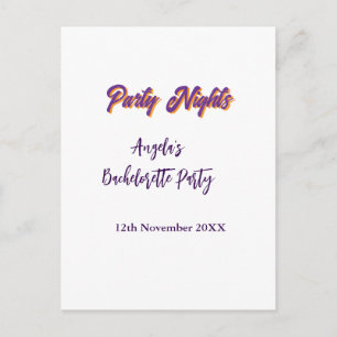 Junggesellinnenabschied Name Datum lila Partynächt Postkarte