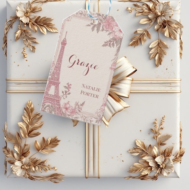 Junggesellinnenabschied Paris Eiffelturm Pastell R Geschenkanhänger (Bridal Shower Paris Eiffel Tower Pastel Pink Flora Gift Tags)