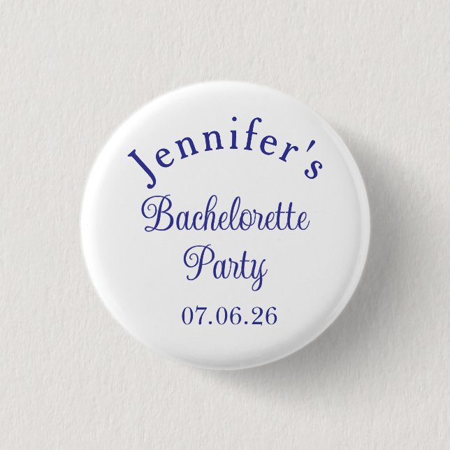 Junggesellinnenabschied Retro Modern Blau Elegante Button (Vorderseite)