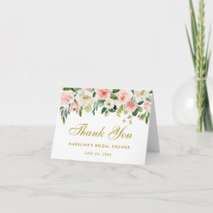 Junggesellinnenabschied Rosa Errötende Blumen Gold Dankeskarte