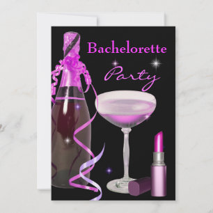 Junggesellinnenabschied Rosa Lippenstift Champagne Einladung