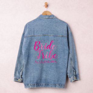 Junggesellinnenabschied Rosa Typografie Braut Trib Jeansjacke