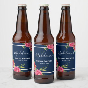Junggesellinnenabschied Rote und rosa Blumen Dunkl Bierflaschenetikett