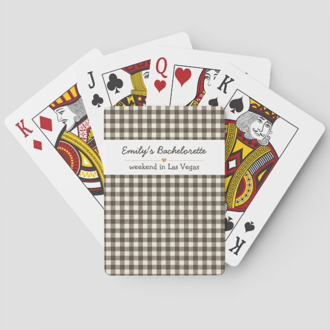 Junggesellinnenabschied Schwarz Gingham-Muster Spielkarten (Rückseite)