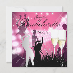 Junggesellinnenabschied Schwarz Pink Weiß Champagn Einladung