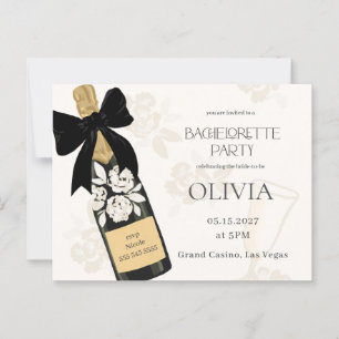 Junggesellinnenabschied Sprudelwein Flasche Schwar Postkarte