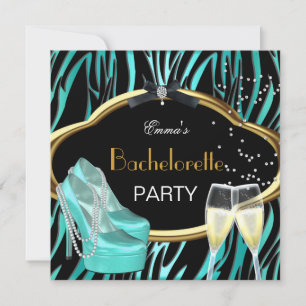 Junggesellinnenabschied Teal Blau Gold Schwarz Zeb Einladung