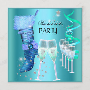 Junggesellinnenabschied Teal Blau Stiefel Champagn Einladung