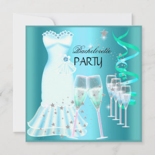 Junggesellinnenabschied Teal Blaues Kleid Champagn Einladung