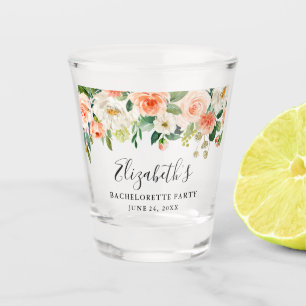 Junggesellinnenabschied Wasserfarbe Korallen Blume Schnapsglas