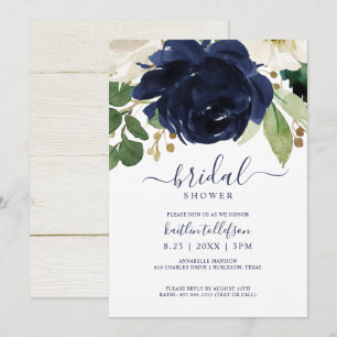 Junggesellinnenabschied Wasserfarben Bouquet Navy Einladung