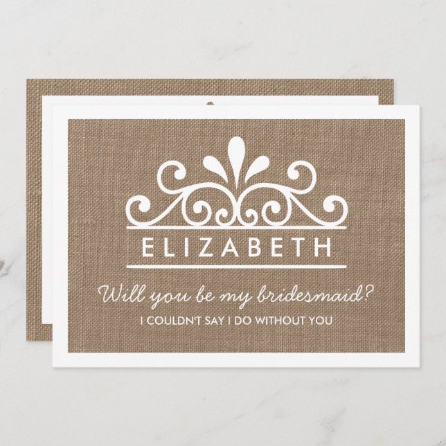 Junggesellinnenabschiede? Burlap Tiara Card Einladung (Vorne/Hinten)