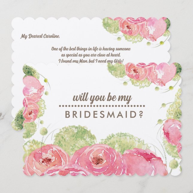 Junggesellinnenabschiede? Romantische Rose Einladung (Vorne/Hinten)