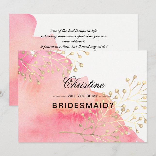 Junggesellinnenabschiede? Rosa | Peach Wassercolor Einladung (Vorne/Hinten)