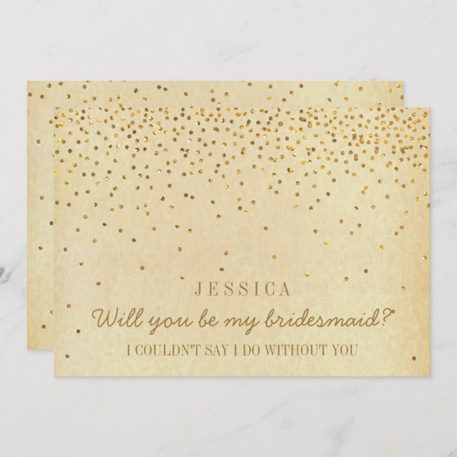 Junggesellinnenabschiede? Vintag Gold Confetti Einladung (Vorne/Hinten)