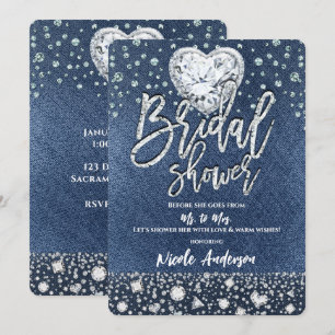Junggesellinnenparty Denim & Bling Diamanten Herz Einladung