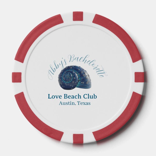 Junggesellinnenparty Strandclub blauer Meeresschal Pokerchips (Vorderseite)