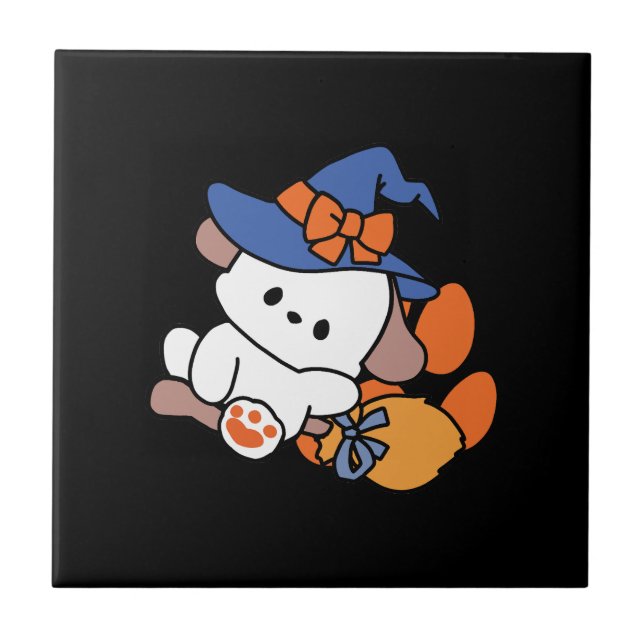 Junghunde im Training - Niedlicher Halloween-Hund Fliese (Vorderseite)