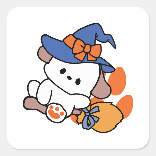 Junghunde im Training - Niedlicher Halloween-Hund Quadratischer Aufkleber (Vorderseite)