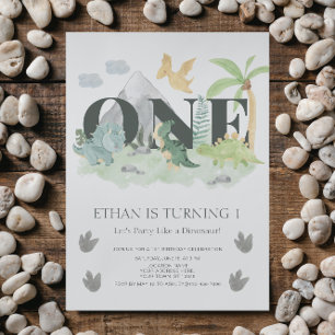 Jungle 1. Geburtstag Wasserfarbe Dinosaurier Party Einladung