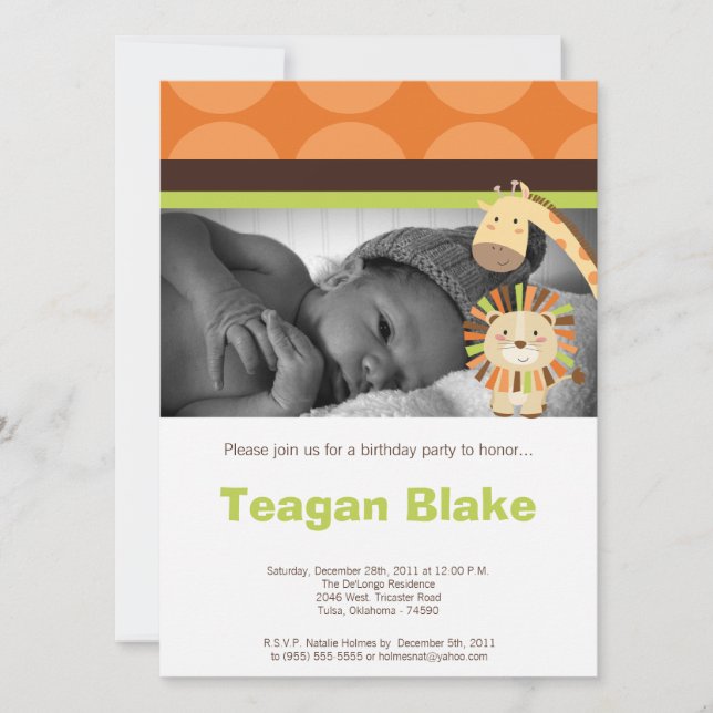 Jungle Adventure Zoo Animals Einladung zum Geburts (Vorderseite)