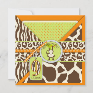 Jungle-Affe Nineth Birthday Einladung Orange