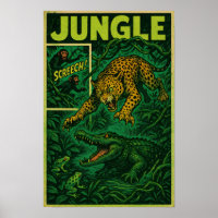 Jungle Ambush - Jaguar vs Alligator Retro Comic