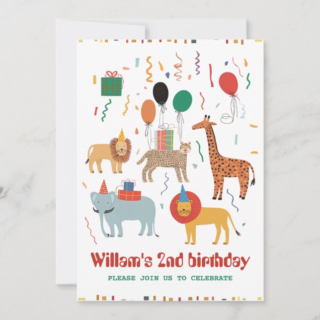 Jungle Animal 2. Geburtstag Einladung (Vorderseite)
