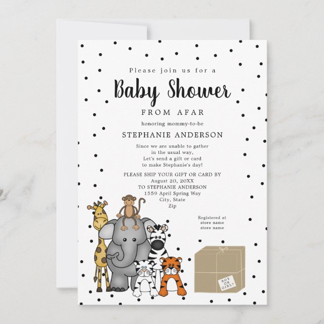 Jungle Animal Baby Shower aus der Ferne Einladung (Vorderseite)