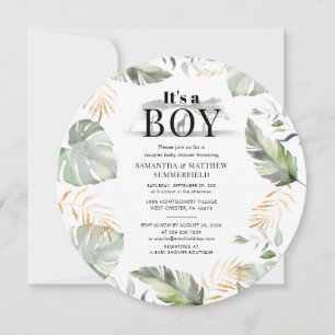 Jungle Animal Botanical Modern Boy Baby Shower Einladung
