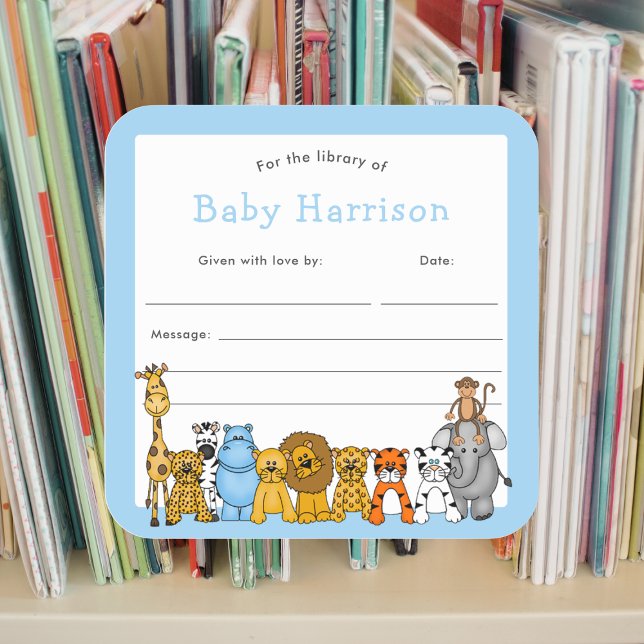 Jungle Animal Buchzeichen, Babybibliothek Quadratischer Aufkleber (Von Creator hochgeladen)