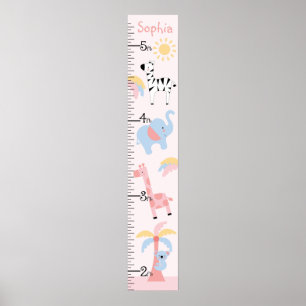 Jungle Animal Girl Growth Chart Behielt auf 8x44! Poster