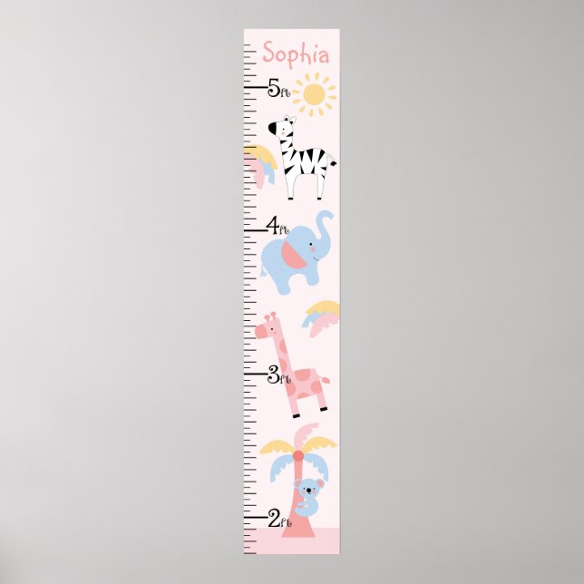 Jungle Animal Girl Growth Chart Behielt auf 8x44! Poster (Vorne)