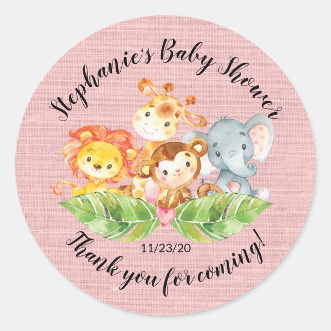 Jungle Animal Girls Baby Shooter Favor Sticker (Vorderseite)
