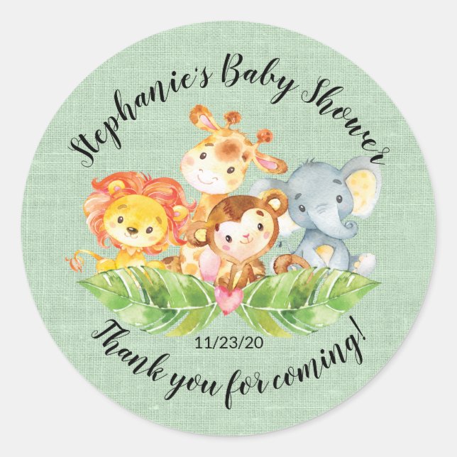 Jungle Animal Neutral Baby Shower Fevor Sticker (Vorderseite)