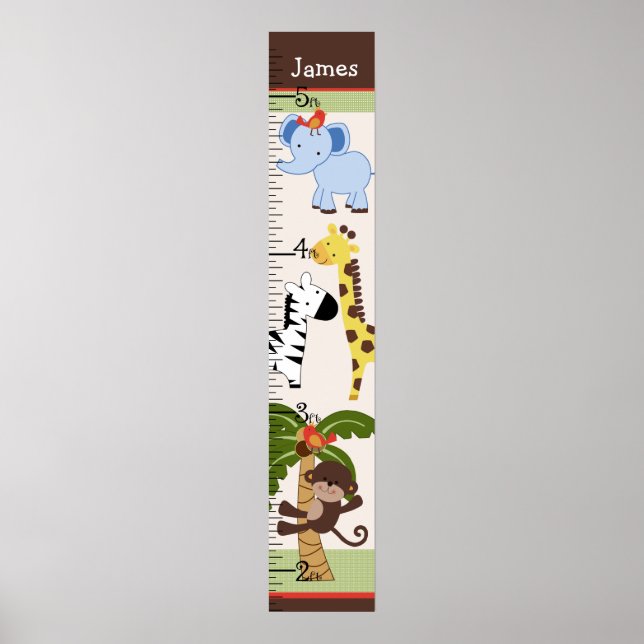 Jungle Animal Pals Growth Chart Behielt auf 8x44! Poster (Vorne)