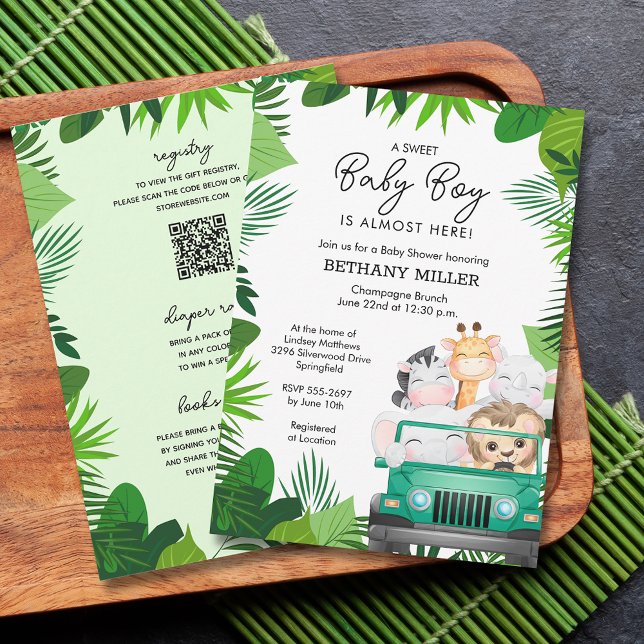 Jungle Animal Safari Baby Dusche in einem Einladung (Jungle animal safari boy baby shower all in one invitations - PRINTED and or INSTANT DOWNLOAD)