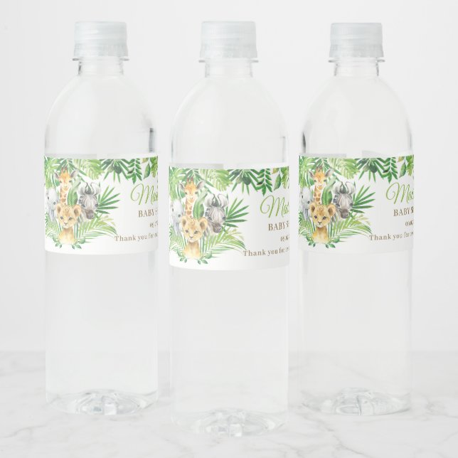 Jungle Animal Safari Greenery Lion Baby Shower Wasserflaschenetikett (Flaschen)