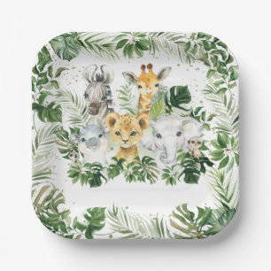 Jungle Animal Safari Grüne Neutrale Baby Dusche Pappteller