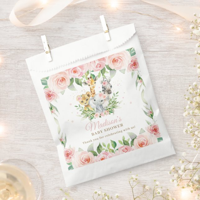 Jungle Animal Safari Pink Floral Girl Babydusche Geschenktütchen (Ausgeschnitten)