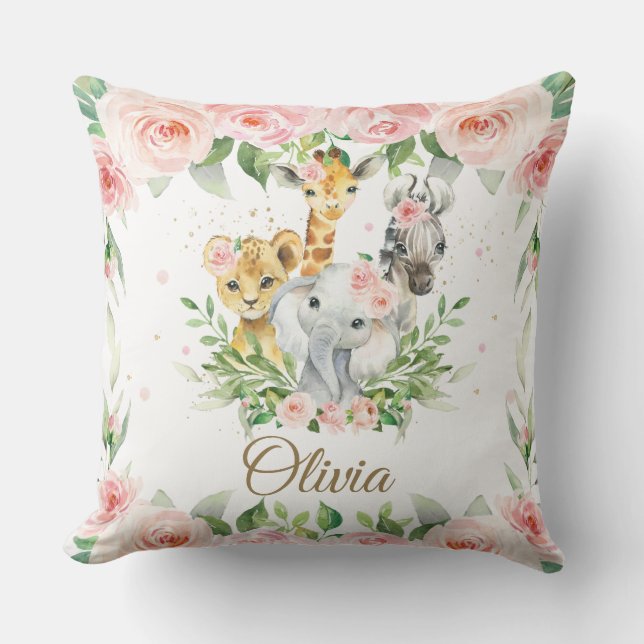 Jungle Animal Safari Rosa Girl Kinderzimmer Room Kissen (Vorderseite)