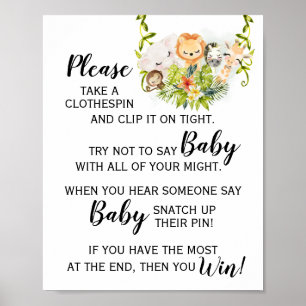 Jungle Animal Say Baby Baby Shower Sign Poster