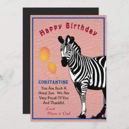 Jungle Animal Zebra Happy Birthday Card